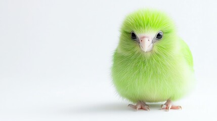 Fluffy green baby bird on white background, ideal for children's books