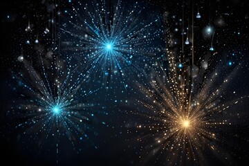 glitter vintage lights background. black silver and blue. de-focused Generative AI