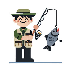 Happy Fisherman with Big Catch Illustration