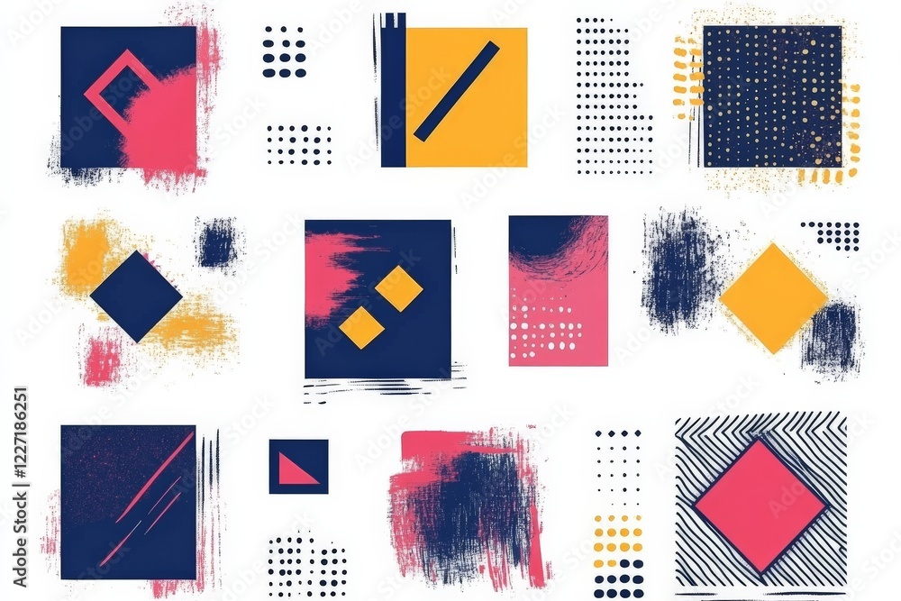 Poster modern abstract patterns featuring vibrant shapes and contrasting colors in a creative art arrangeme