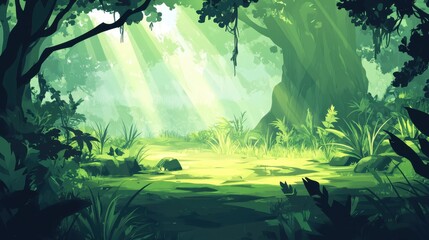 Sunlit Forest Clearing Lush Green Canopy