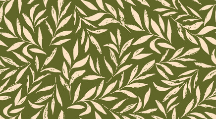 Naklejka premium Green background with leaves, natural seamless pattern with plants, abstract botanical ornament