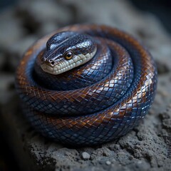 Fototapeta premium Stunning Coiled Python Snake Close Up Photo