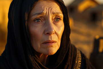 Elderly Woman in Dramatic Evening Light 