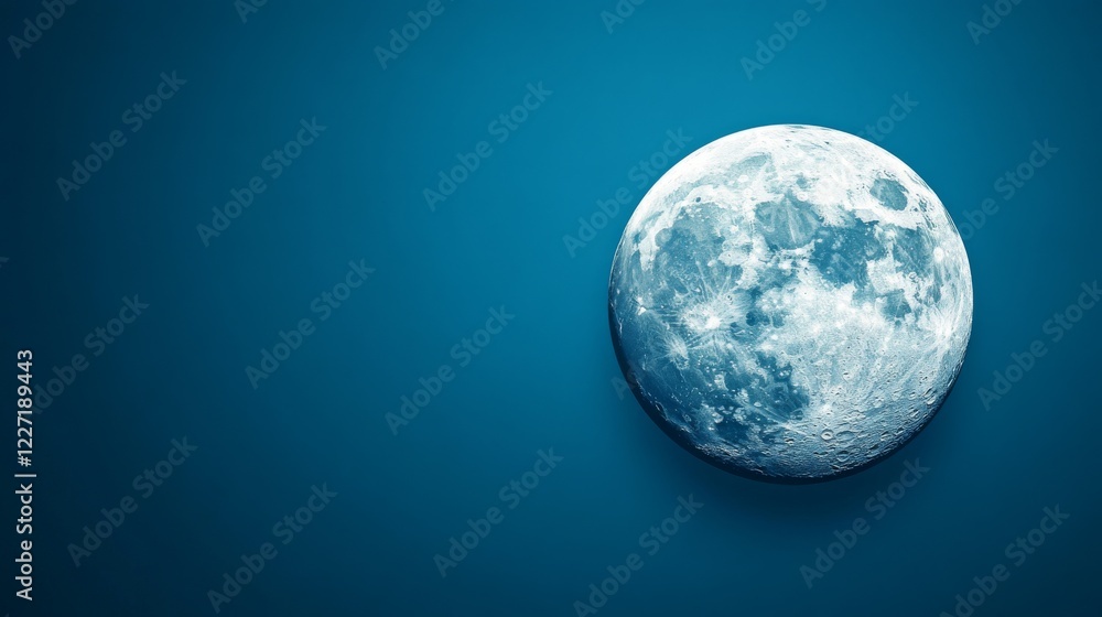 Poster full moon floating in dark blue space with craters and texture, perfect for background or overlay