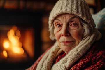 Warmth of Winter: Elderly Woman by the Fireplace 