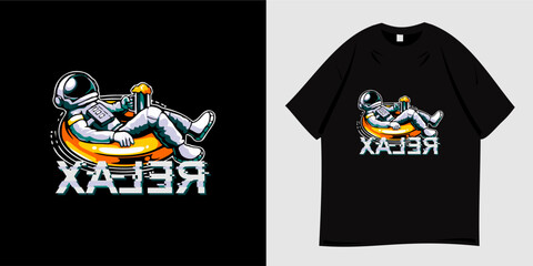 Relaxing astronaut graphic t-shirt design. Astronaut, space, outer space, rocket, spaceship and moon symbols. Print for apparel, clothing, t-shirt, apparel and fashion. Vector illustration. © DEWIMURNI
