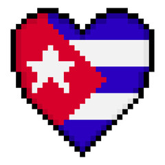 Obraz premium Cuban flag with heart shape in pixel art style