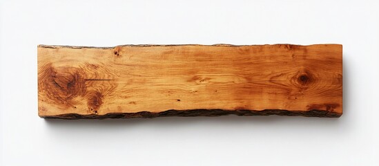 Rustic wood plank shelf, white background, design mockup