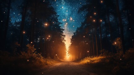 Enchanted Forest Path Under a Starry Night