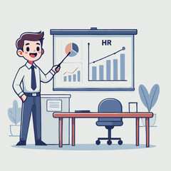 Smiling businessman giving a presentation on HR growth