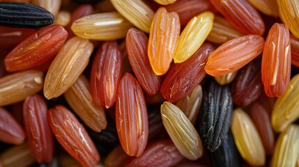 Fototapeta premium A close-up of rice grains with visible texture and natural variation in shape