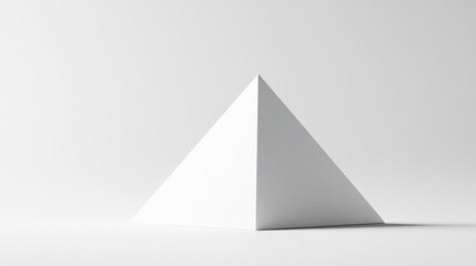 White pyramid, minimalist design, studio shot, clean background, geometric presentation