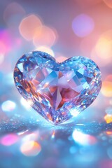 Fototapeta premium Heart-shaped gemstone on shiny background. Selective focus.