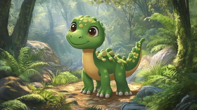 Cartoon dinosaur Hypacrosaurus, prehistoric lizard in Jurassic park forest, vector dino. Prehistoric funny Hypacrosaurus dinosaur lizard character for kids paleontology atlas or Jurassic era museum
