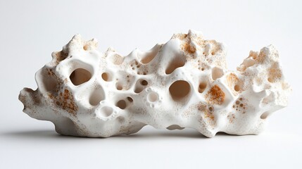 White porous rock, studio shot, textured surface, minimalist background, decor