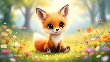 Fototapeta premium Alert Red Fox Resting in a Sunny Meadow