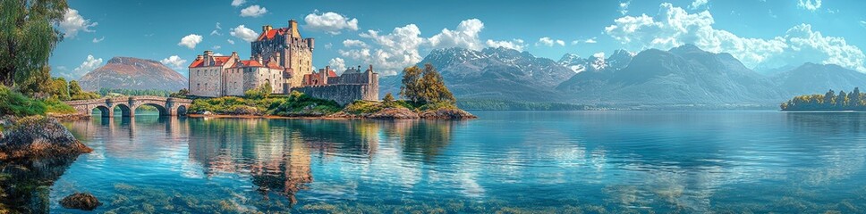 Obraz premium A warm summer day at Eilean Donan Castle in Dornie, Scotland