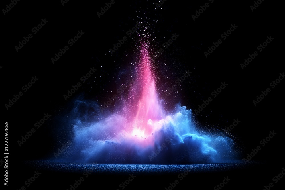 Poster vibrant explosion of colorful powder creates striking visual display against dark background