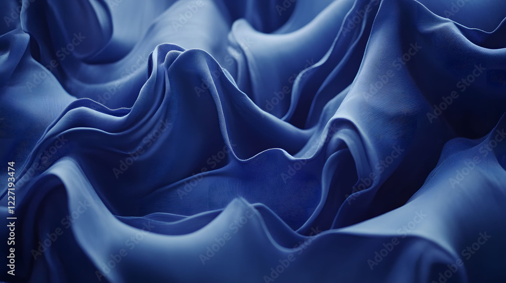 Poster close up view of luxurious royal blue fabric highlighting its texture and elegance in soft light. ge