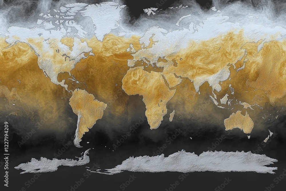 Poster World map showcasing ocean currents and geographical features in a detailed artistic representation