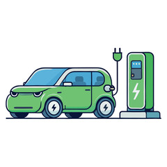 Green Electric Car at Charging Station Sustainable Transportation