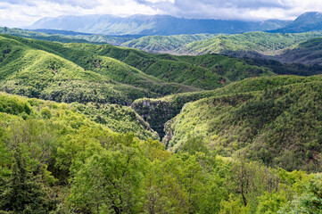 Mountain landscape with gorge in Zagori of Epirus, Greece in Spring