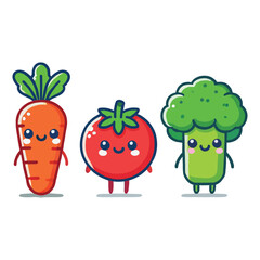 Adorable Cartoon Vegetables Carrot Tomato Broccoli
