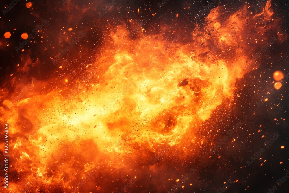 Poster intense flames erupting in a dramatic explosion showcasing vivid colors and dynamic movement
