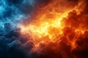 Dramatic clash of colors in a turbulent sky revealing shades of blue and orange during sunset