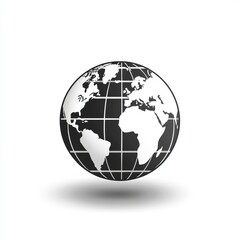 Black and white globe depicting continents and oceans with a minimalist design for educational or artistic purposes. Generative AI