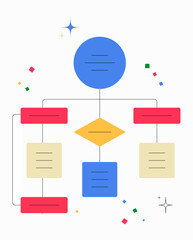 Flowchart Diagram In Flat Vector Illustration Symbolizing Workflow, Process Mapping, And Business Strategy, Isolated On White Background