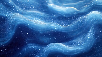 Fototapeta premium Abstract Blue Liquid Waves with Glimmering Particles: A Serene Digital Art