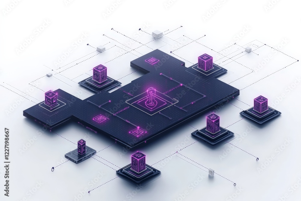 Poster Digital network architecture illustrating interconnected servers and data transmission pathways in a modern technology environment