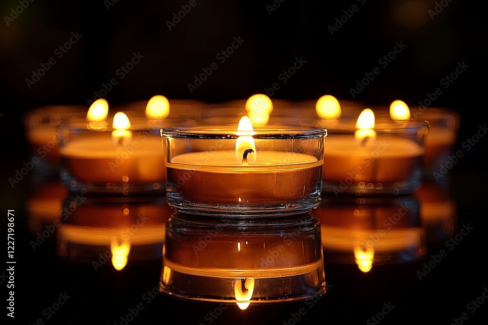 Poster romantic atmosphere created by glowing candles arranged elegantly in a dark setting during an evenin