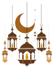 Obraz premium PNG Ramadan Gold Lantern Moon And Mosque lanterns design gold.