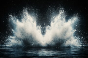 Powerful water splash creates dramatic effect at night with illuminated beauty