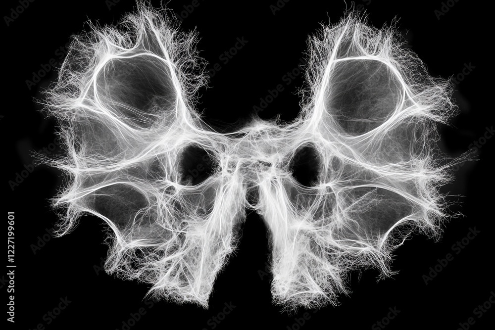 Poster Artistic depiction of intricate 3D structures resembling human anatomy in monochrome