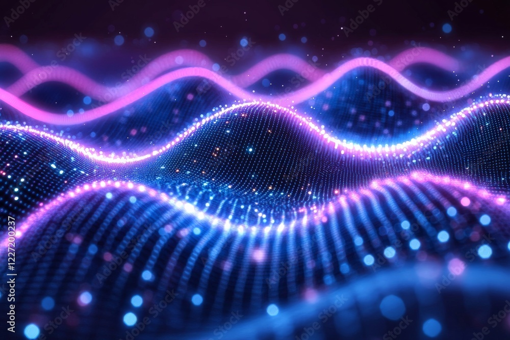 Aufkleber colorful light waves display mesmerizing patterns in a digital landscape during nighttime