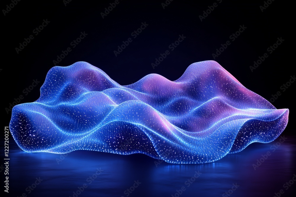 Poster colorful abstract wave formation illuminated with neon light in dark background