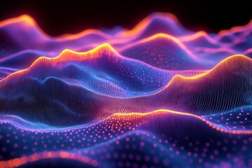 Obraz premium Colorful waves of digital data create a mesmerizing visual experience in an abstract landscape