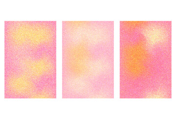 Naklejka premium Abstract pink, beige gradient with grain texture poster set, aesthetic glowing nude granulated texture background with copy space. Vintage smooth noise backdrop for presentation product display