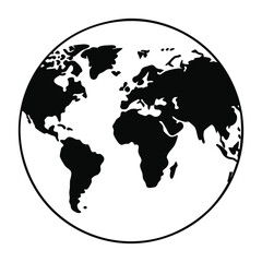 Earth globe icon, world map silhouette