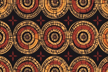 A pattern of circles with a black background. The circles are brown and orange. The pattern is very detailed and intricate