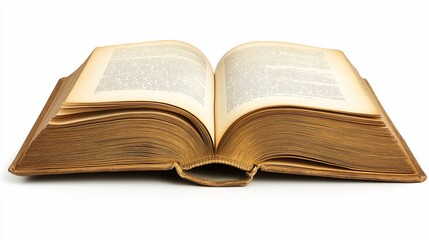Fototapeta premium Open antique book, studio shot, white background, education