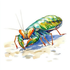 Vibrant_Watercolor_Mantis_Shrimp_on_Sand.