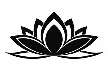 Water Lotus Flower with Continuous Line Art Leaf Silhouette - Elegant Vector Icon on white background.