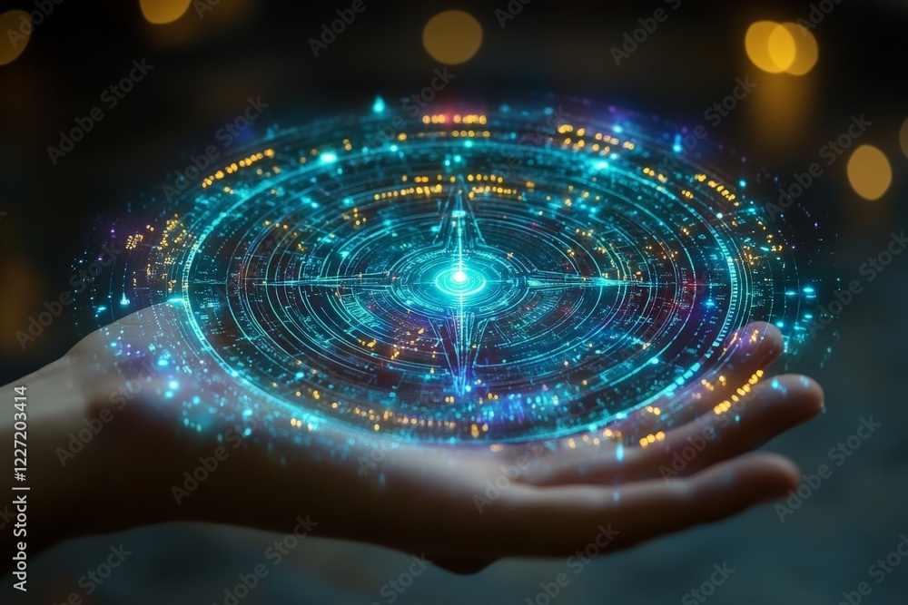 Aufkleber Digital magic illuminates a hand with glowing symbols in a mystical display of technology