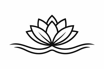 Water Lotus Flower with Continuous Line Art Leaf Silhouette - Elegant Vector Icon on white background.