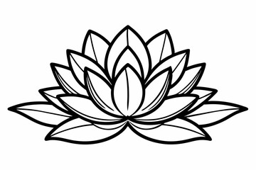 Water Lotus Flower with Continuous Line Art Leaf Silhouette - Elegant Vector Icon on white background.